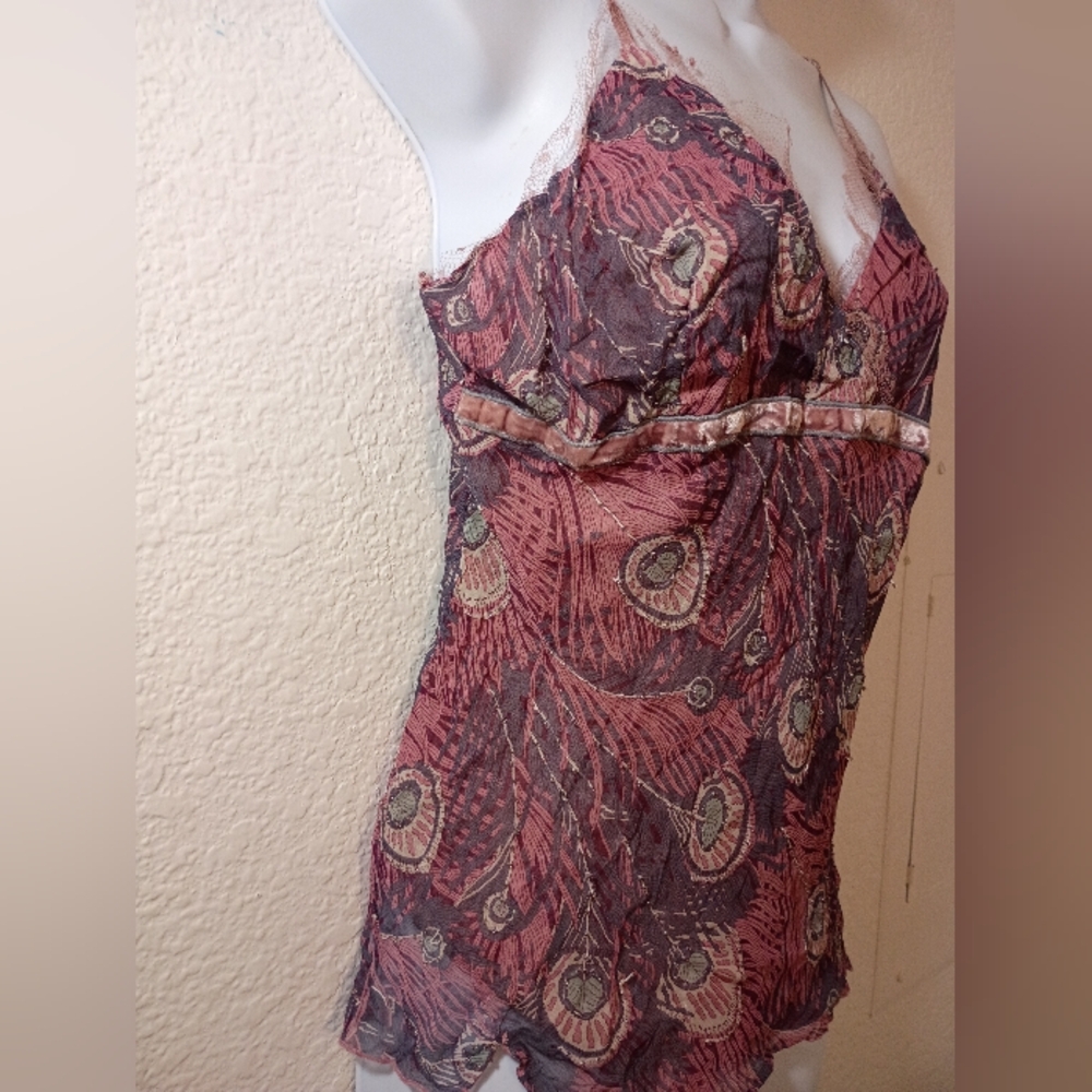 HALE BOB Tank Top Silky Patterned Pinks Purple Adjustable Spaghetti Straps Sz M - Picture 10 of 12